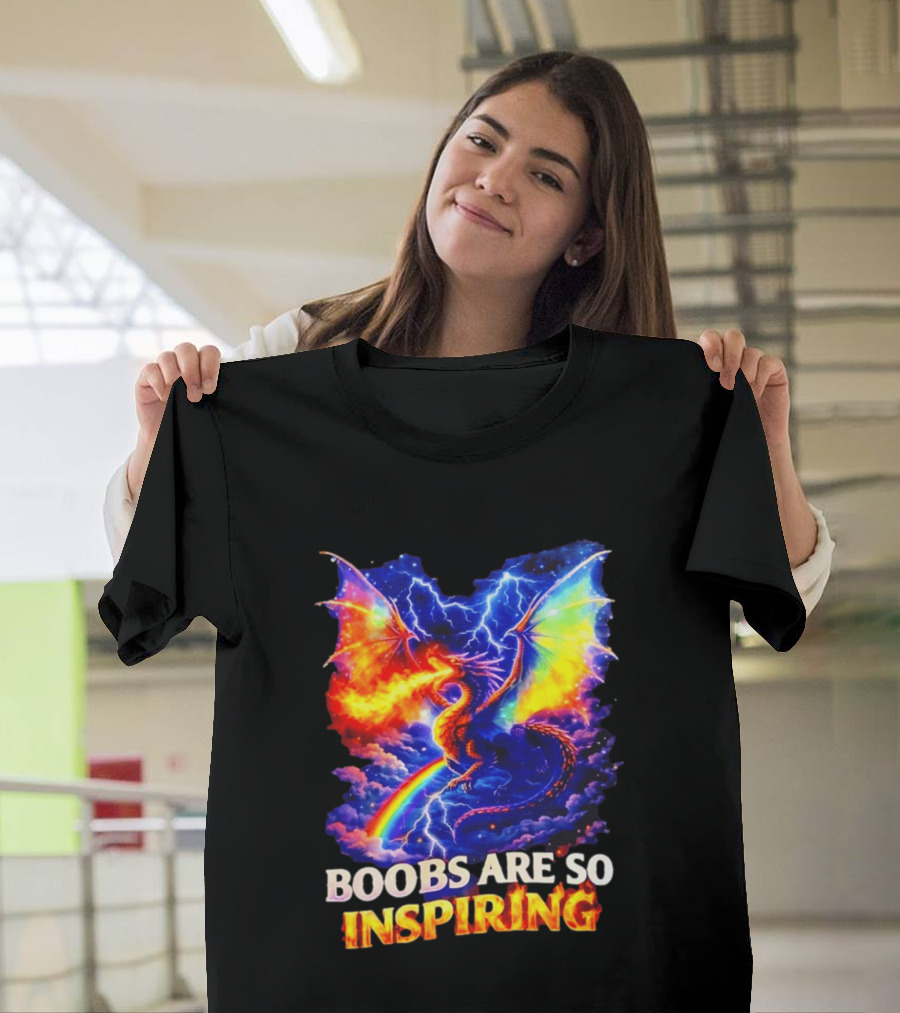 Boobs Are So Inspiring Dragon Rainbow Storm Fantasy T-Shirt