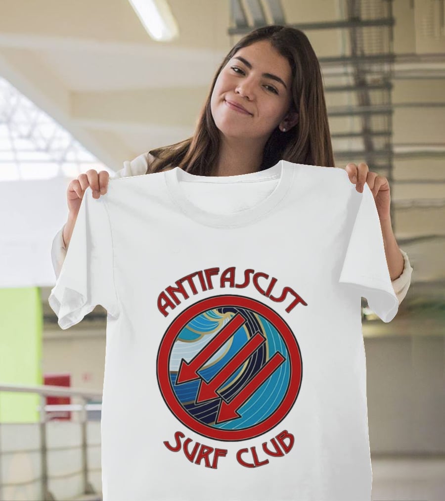 Antifascist Surf Club Three Red Arrows Circular Ocean Wave T-Shirt