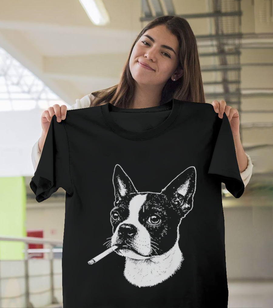 Boston Terrier Dog Smoking Cigarette Meme T-Shirt