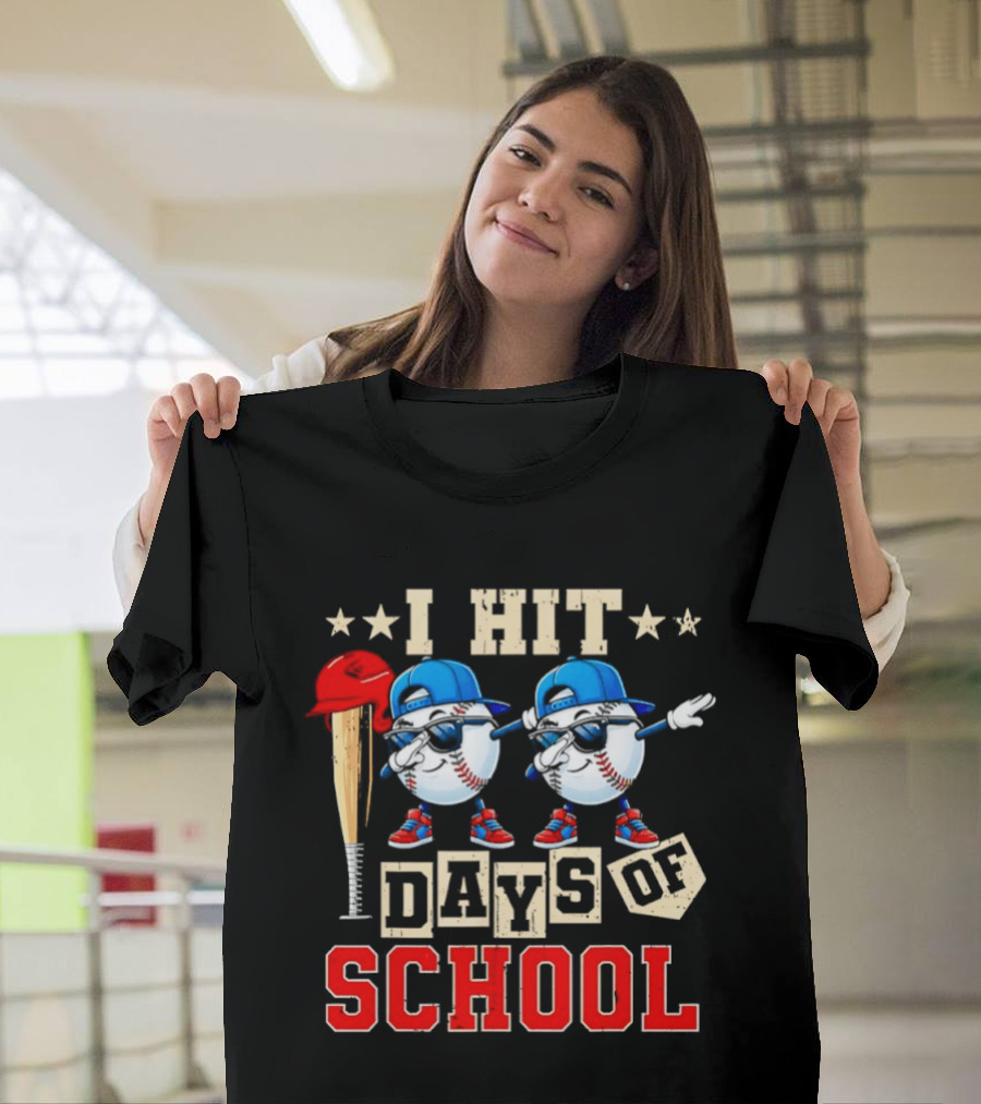 I Hit 100 Days Of School Baseball Player Theme Celebrating 100th Day T-Shirt
