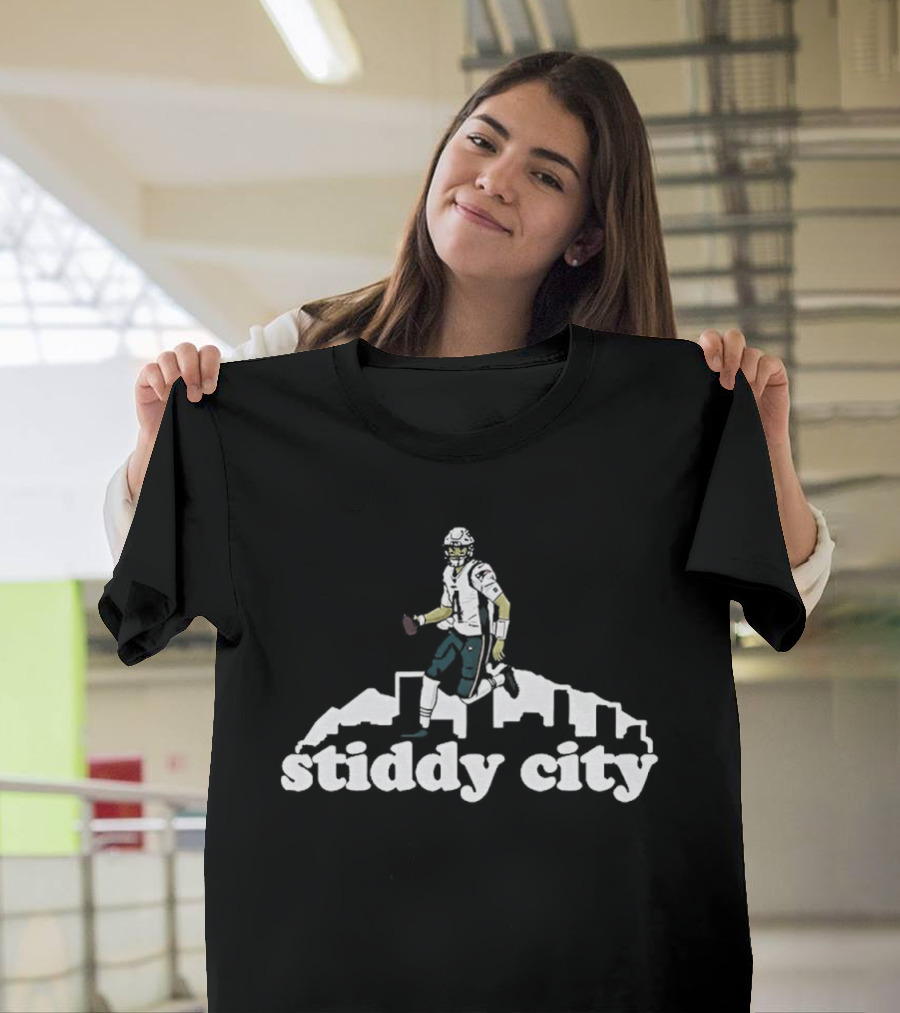Stiddy City Jarrett Stidham Denver Broncos Skyline Football T-Shirt