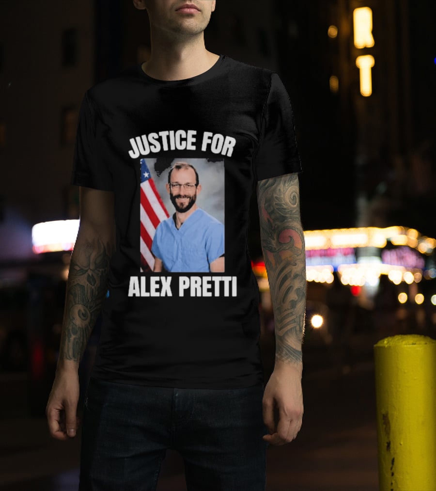 Justice For Alex Pretti American Flag Support T-Shirt