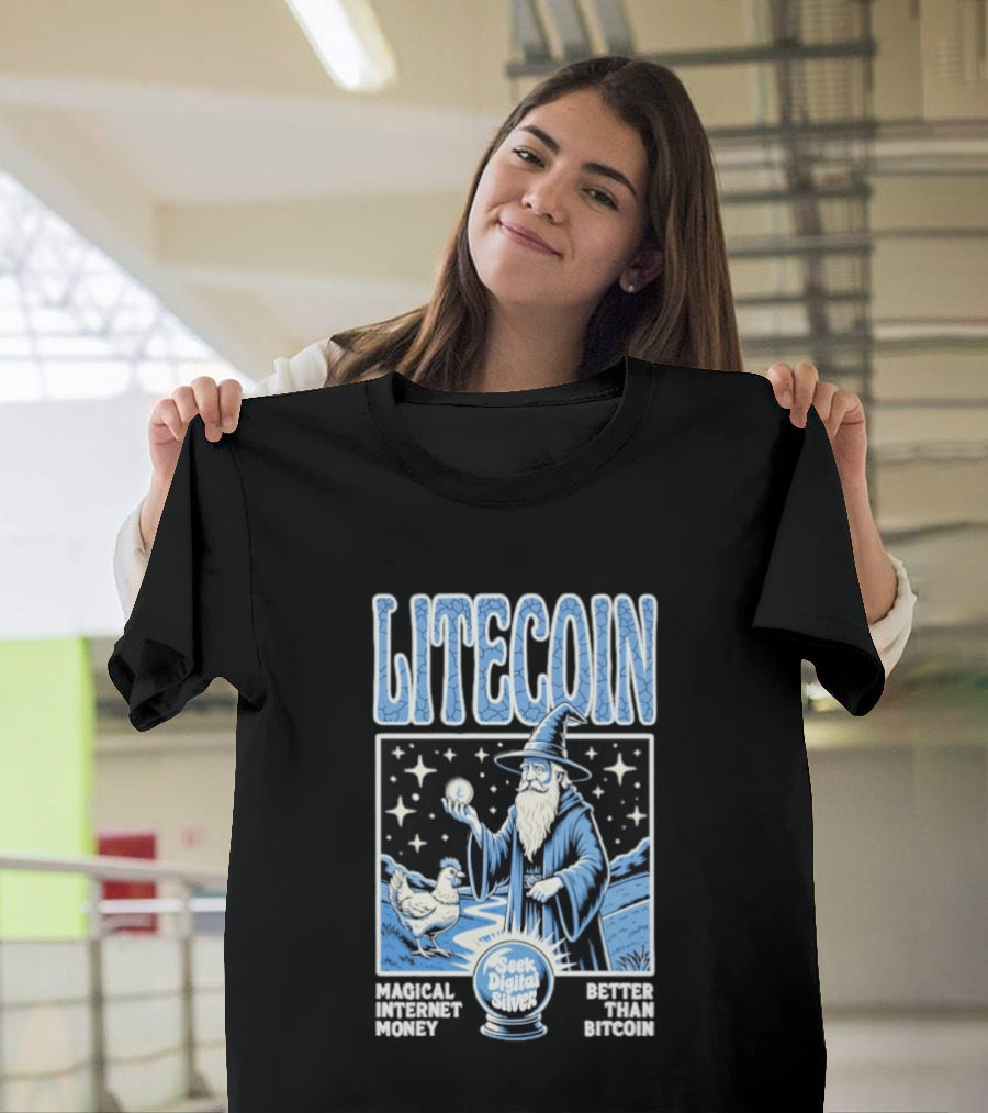 Litecoin Magical Internet Money Seek Digital Silver Wizard Artistry T-Shirt