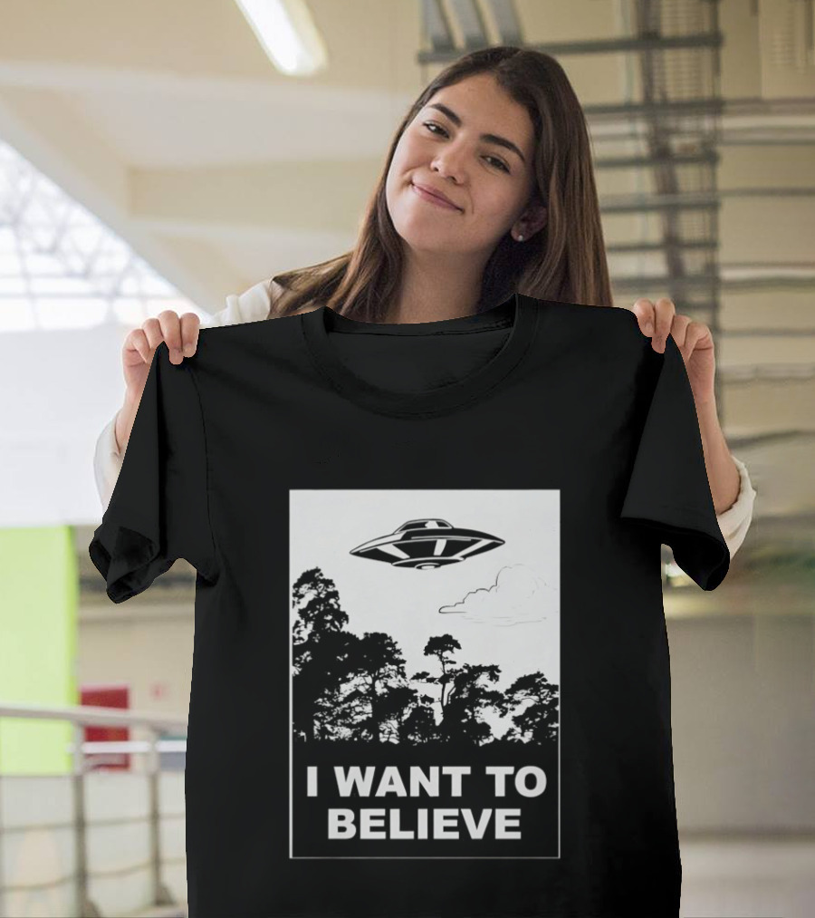 UFO I Want To Believe Flying Saucer Forest T-Shirt