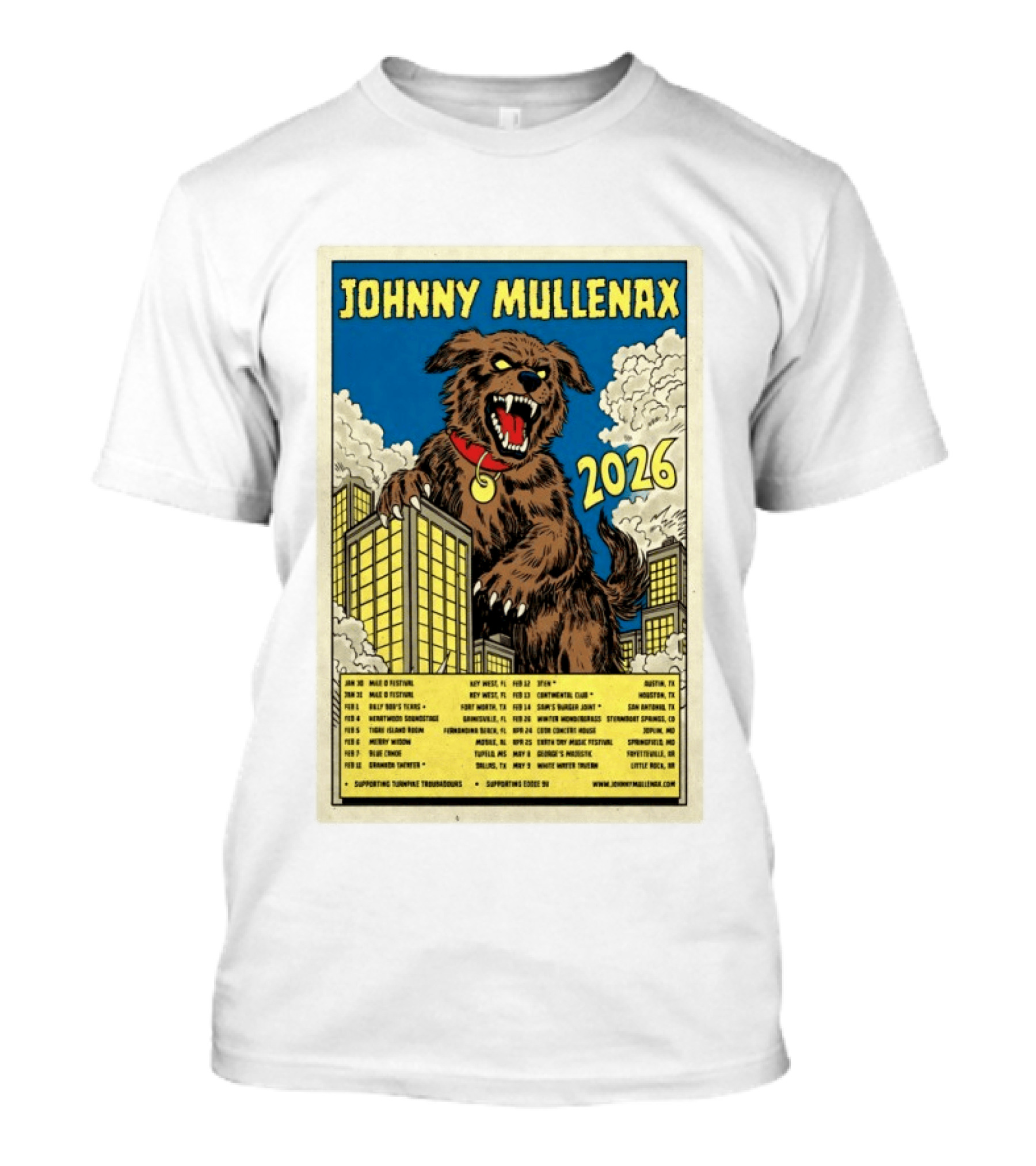 Johnny Mullenax 2026 Tour Monster Austin Key West Houston Jacksonville San Diego Savannah Springfield Sutton T-Shirt
