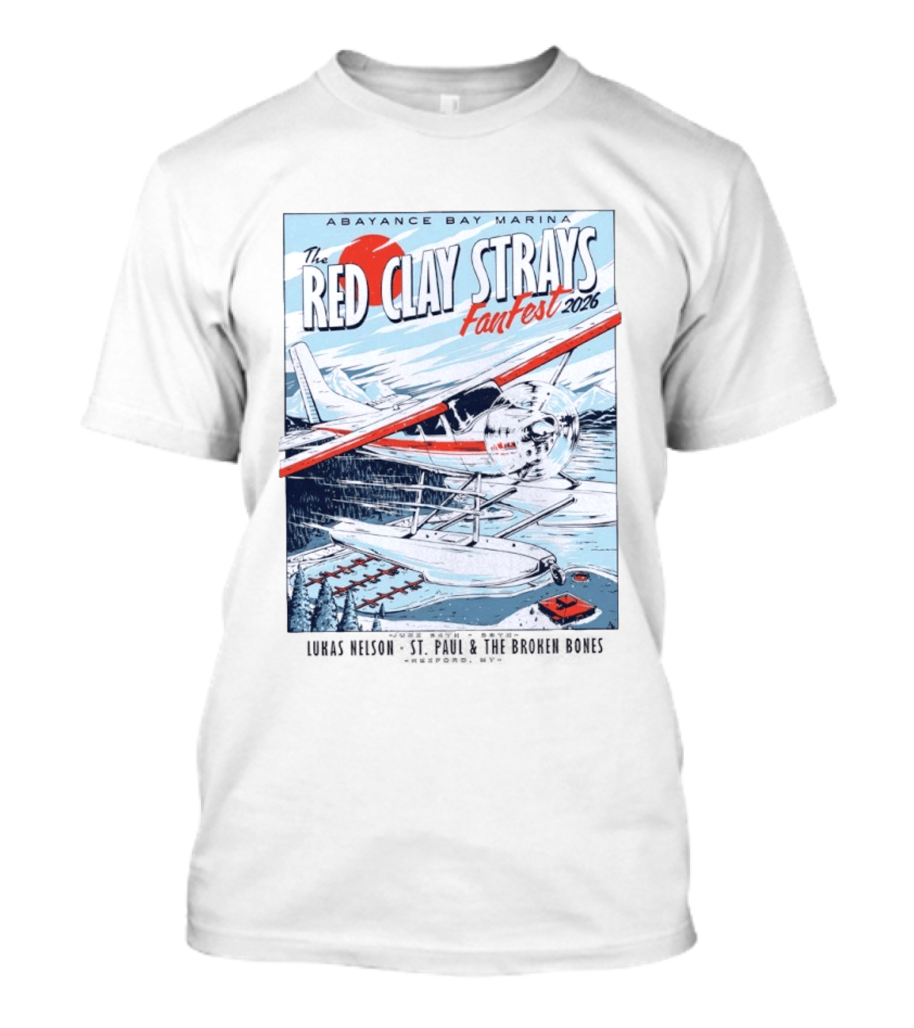 Abayance Bay Marina Red Clay Strays Fan Fest 2026 Rexford Montana Airplane Lake Scene T-Shirt