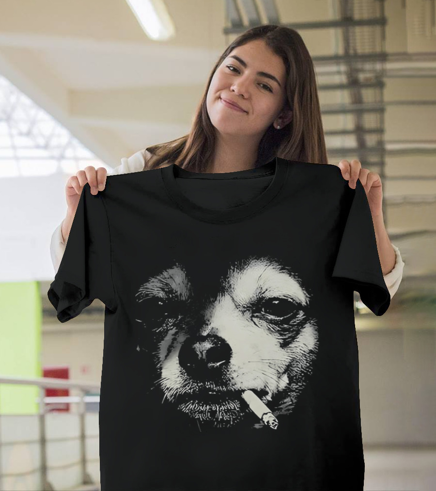 Chihuahua Smoking Cigarette Black And White T-Shirt