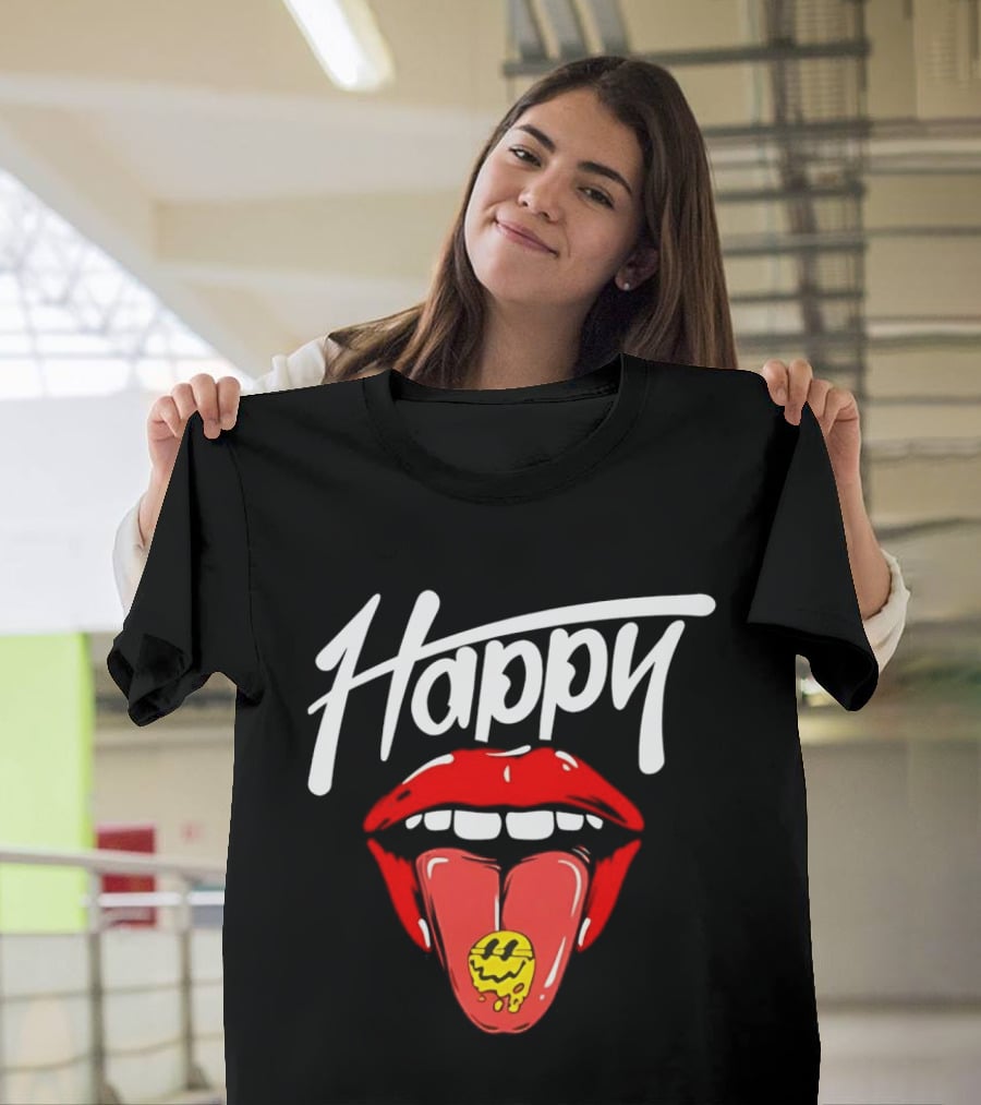 Happy Lips Tongue Out Smiley Face T-Shirt