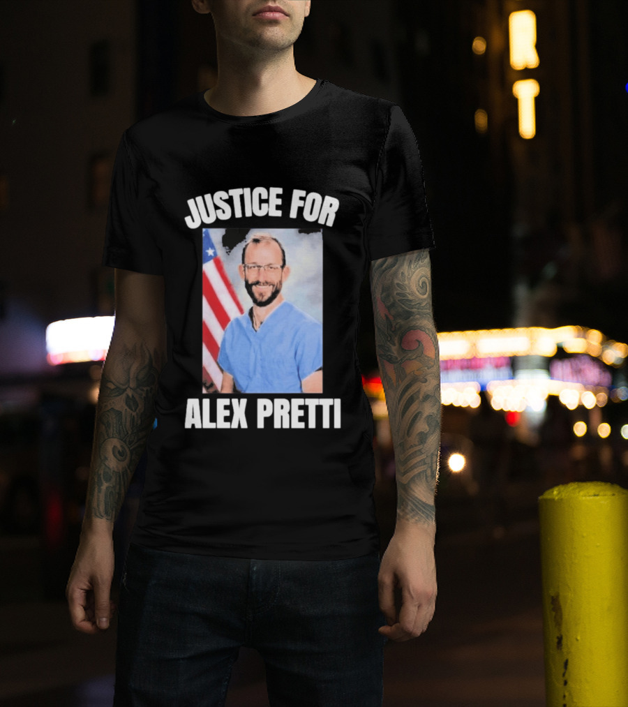Justice For Alex Pretti American Flag Dedication T-Shirt