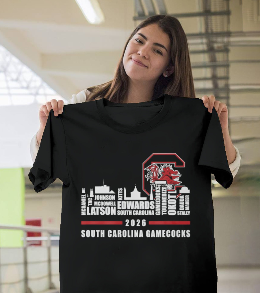 South Carolina Gamecocks 2026 City Skyline Players Names T-Shirt