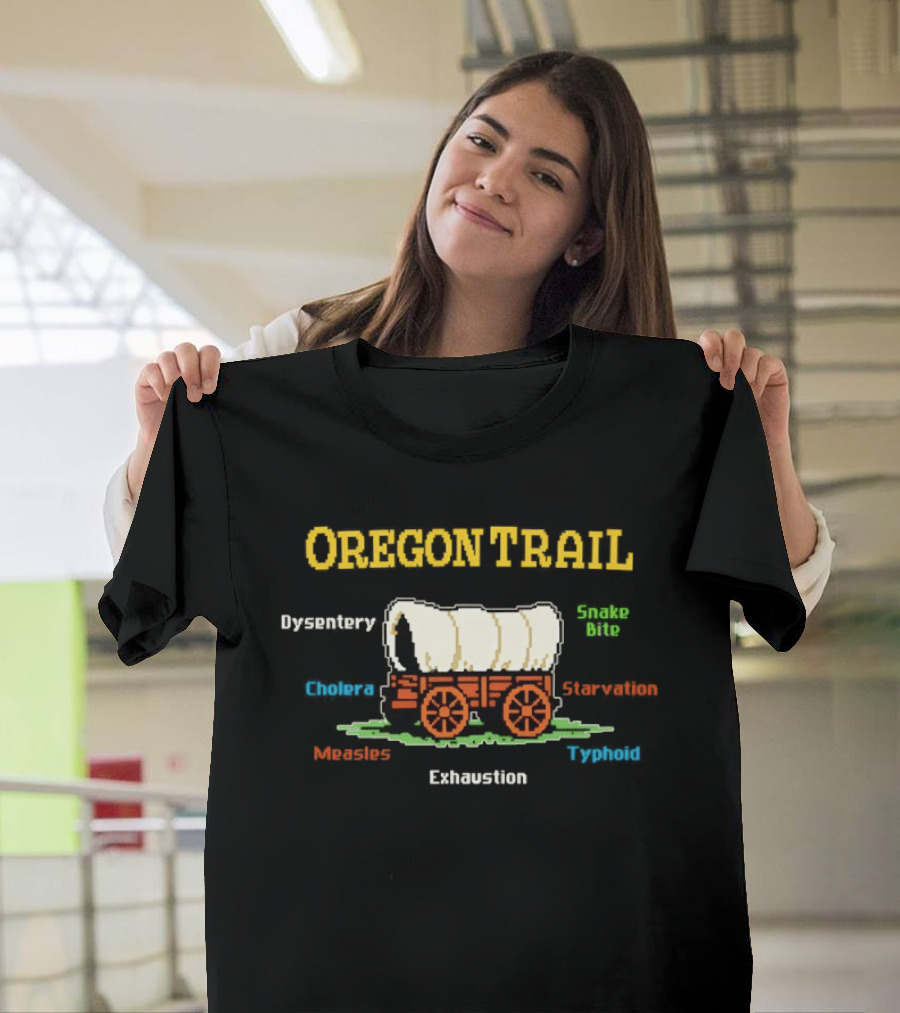 Oregon Trail Dysentery Snake Bite Cholera Starvation Wagon Pixel T-Shirt