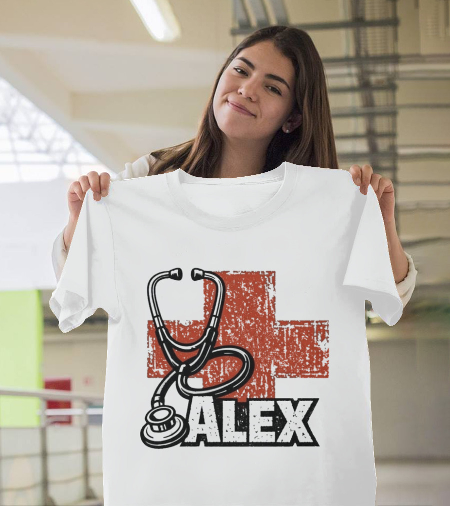 Alex Stethoscope Red Cross ICU Nurse T-Shirt