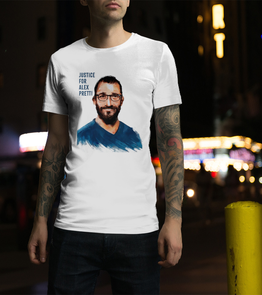 Justice For Alex Pretti Painting Portrait With Glasses And Blue T-Shirt
