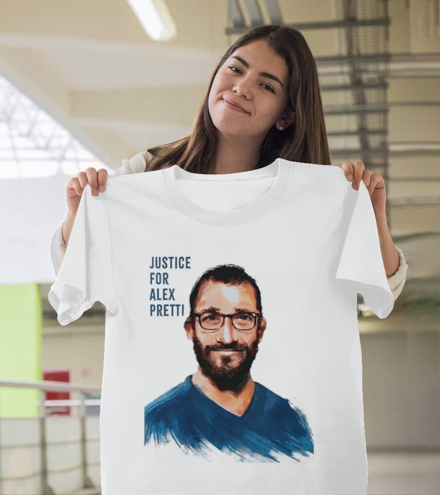 Justice For Alex Pretti Painting Portrait With Glasses And Blue T-Shirt