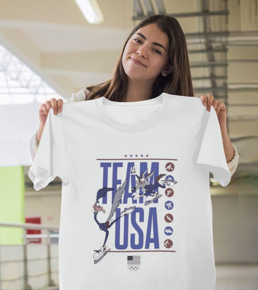 Team USA Looney Tunes Characters Ice Skating T-Shirt
