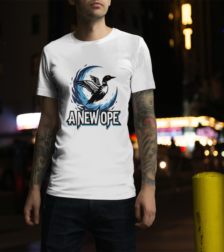 A New Ope Loon Bird Silhouette In Blue Moon Sky T-Shirt