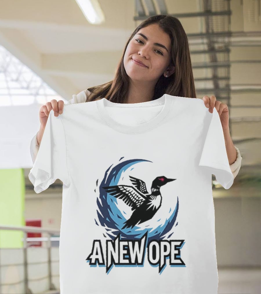 A New Ope Loon Bird Silhouette In Blue Moon Sky T-Shirt
