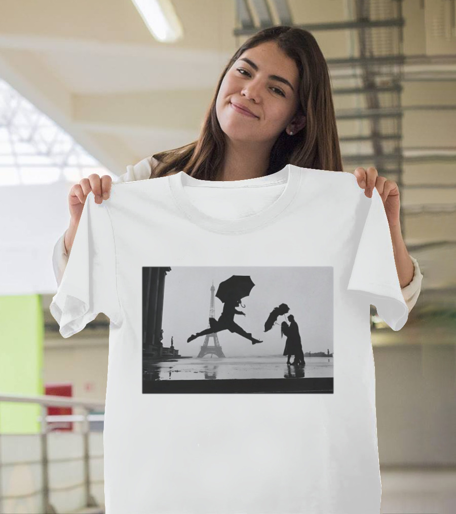 Umbrella Jump Paris Eiffel Tower Elliott Erwitt 1989 T-Shirt