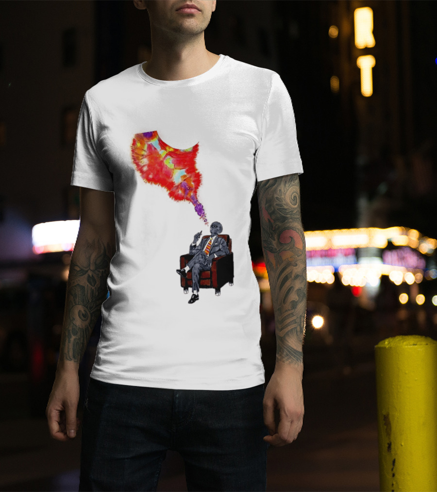 Finished Quazar Smoking Cosmic Alien In Suit With Colorful Smoke T-Shirt