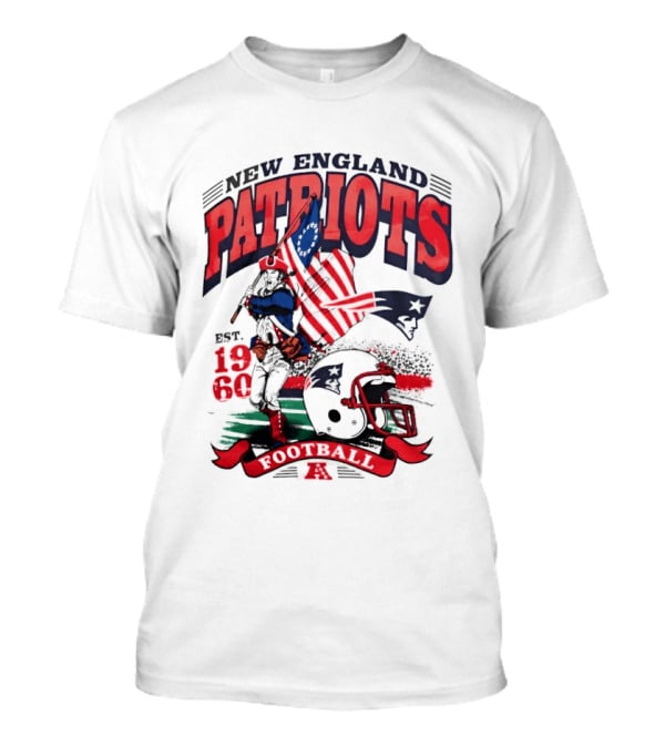 New England Patriots Football Est 1960 Vintage Style Helmet And Flag T-Shirt