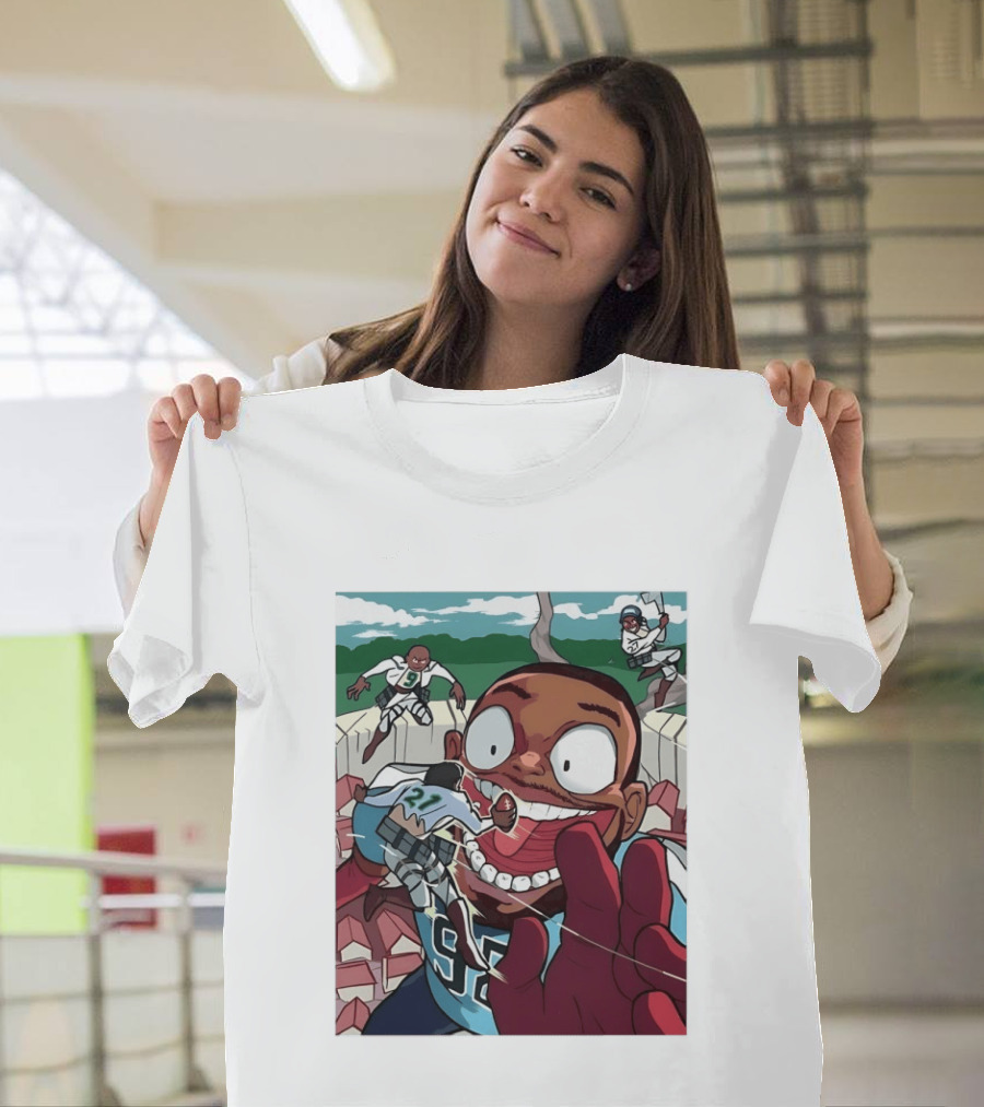 Seattle Seahawks Titan Down Football Cartoon Action Scene T-Shirt