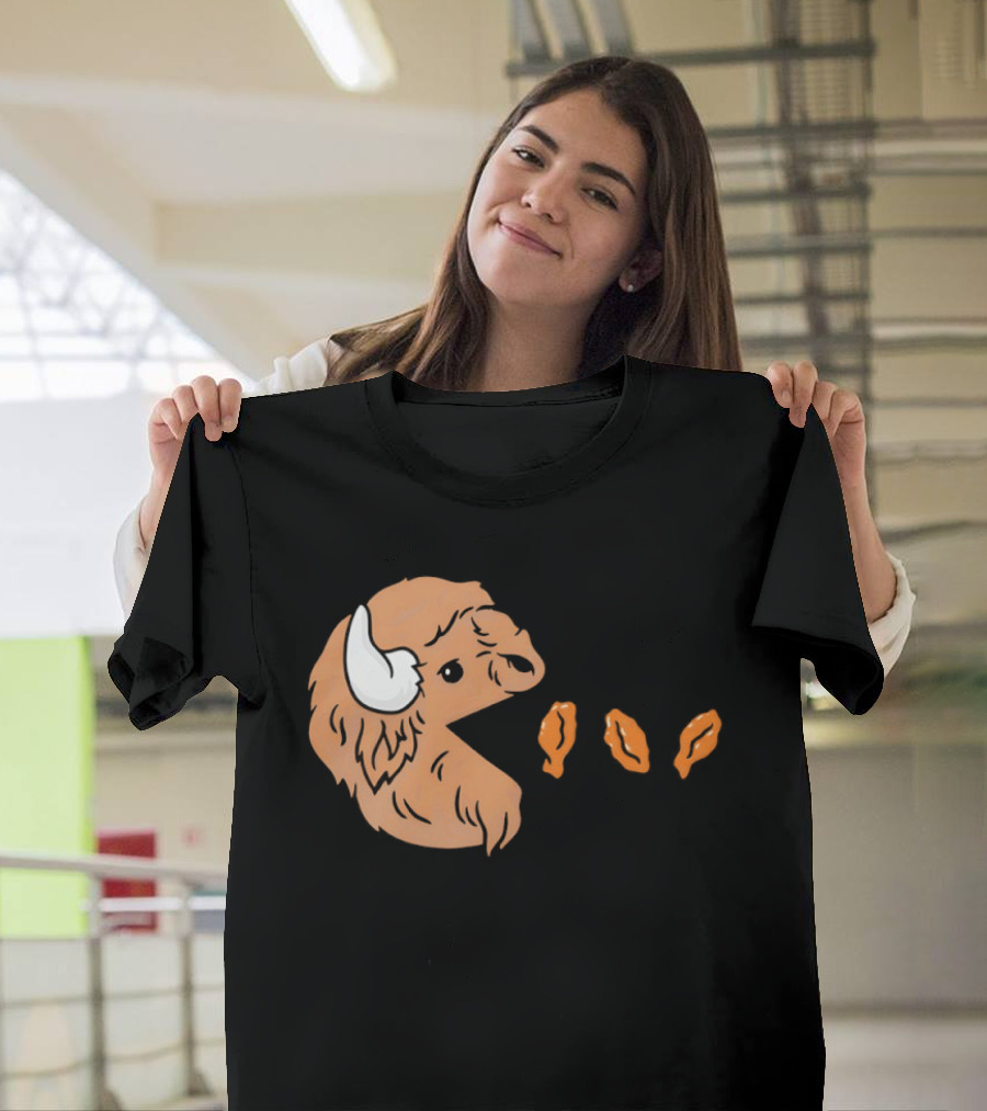 Buffalo Bills Bison Pac Man Chicken Wings Retro 80s Gaming T-Shirt