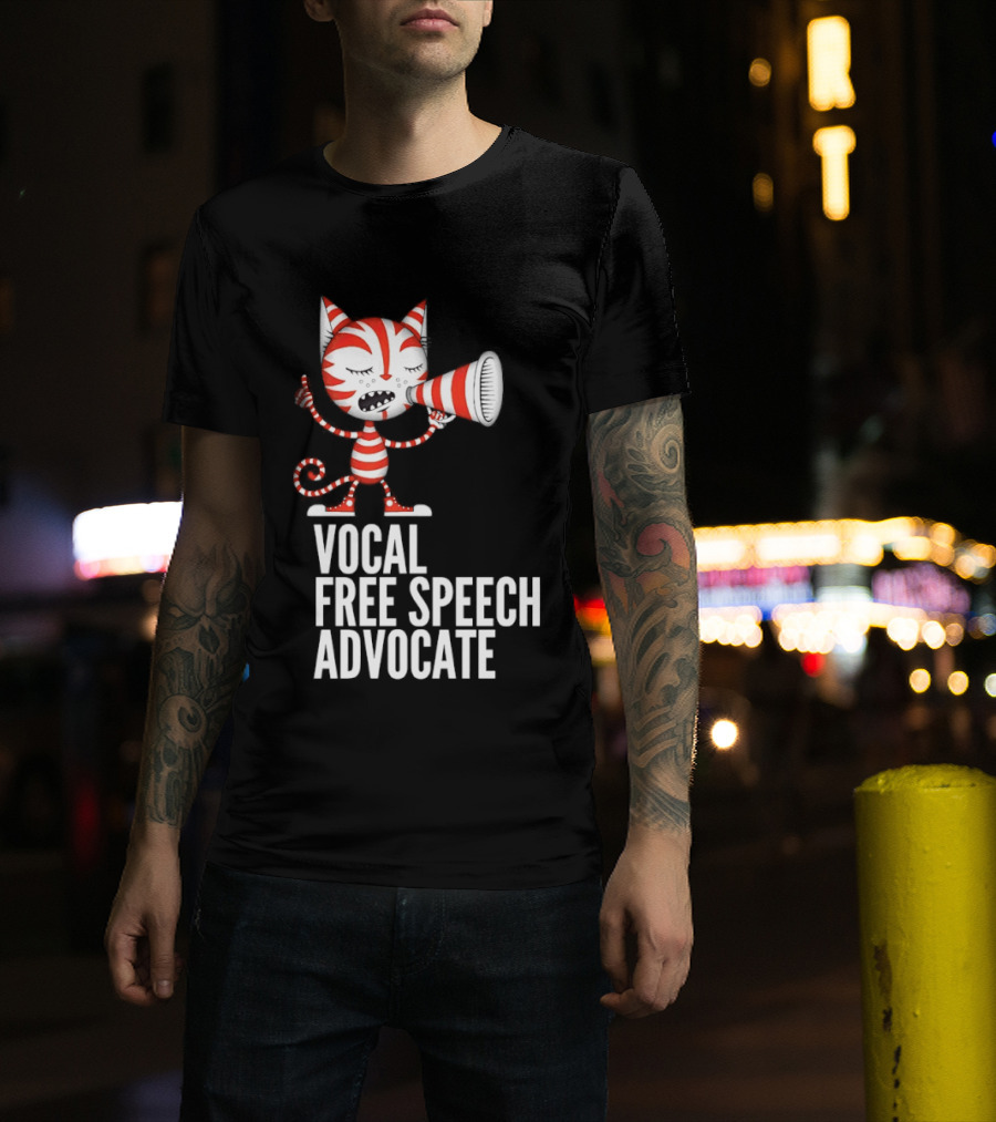 Cat Vocal Free Speech Advocate Megaphone Red Striped T-Shirt