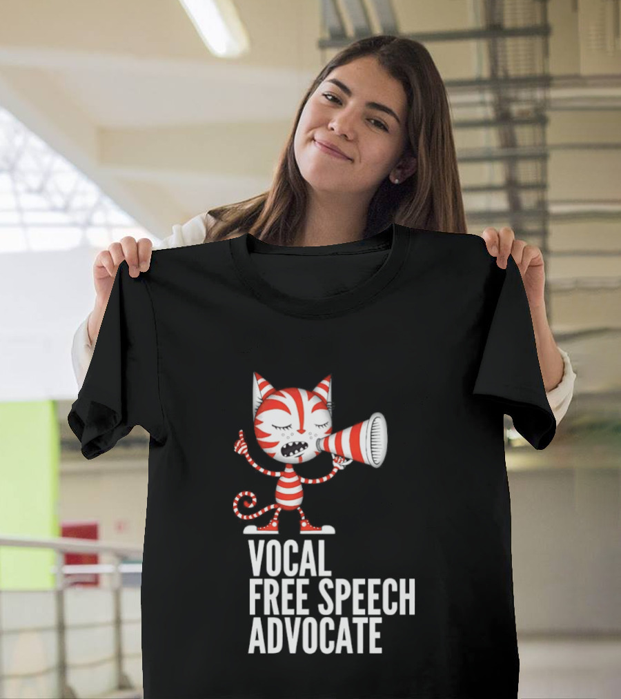 Cat Vocal Free Speech Advocate Megaphone Red Striped T-Shirt