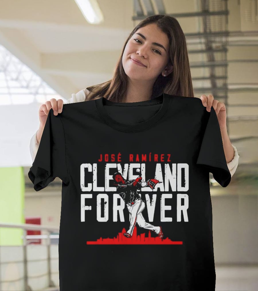 José Ramírez Cleveland Forever Baseball Skyline T-Shirt