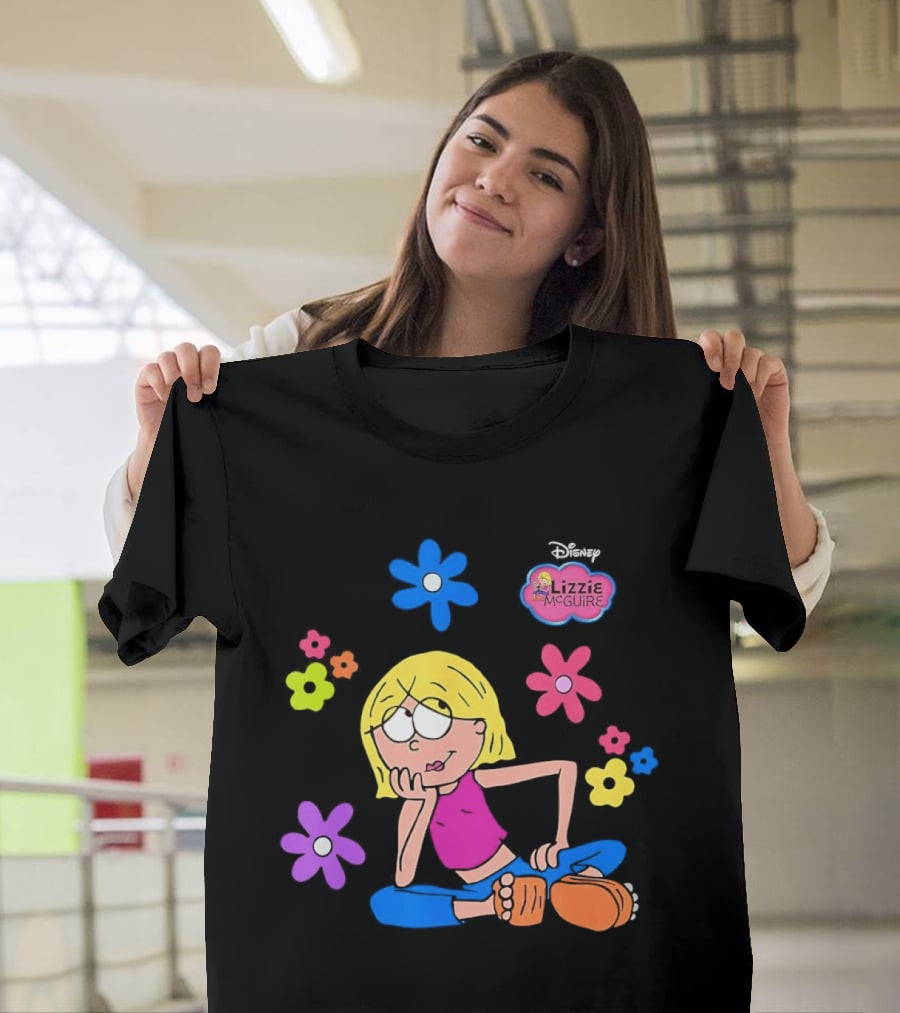 Lizzie McGuire Cartoon Colorful Flowers And Character Sitting Clipart T-Shirt