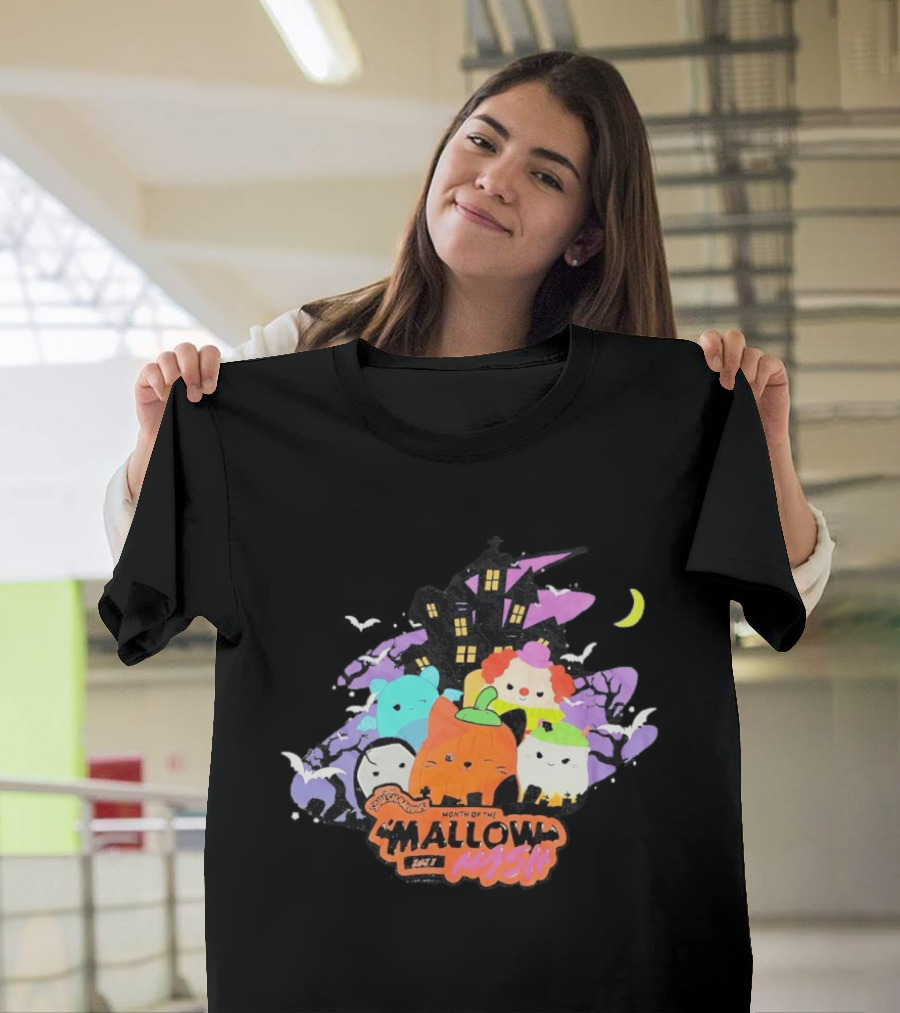 Month Of The Mallow Mash Halloween Haunted House Cats T-Shirt