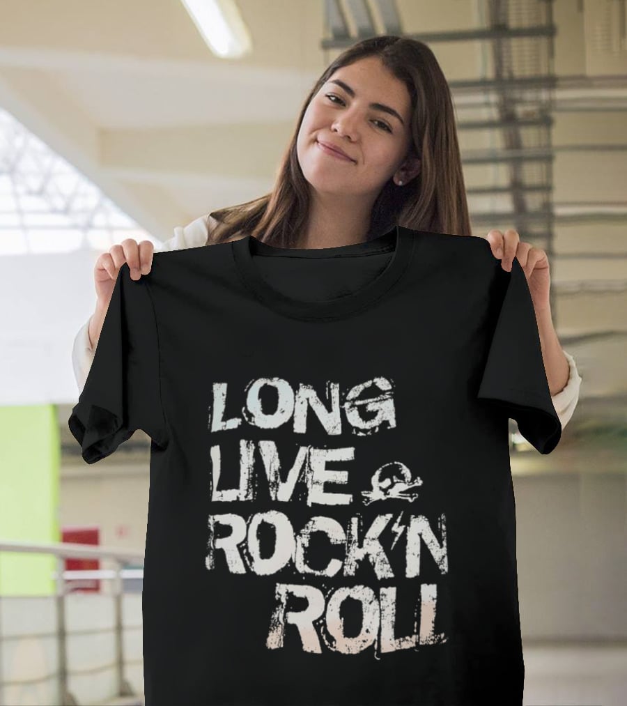 Long Live Rock N Roll Skull And Lightning Bolt T-Shirt