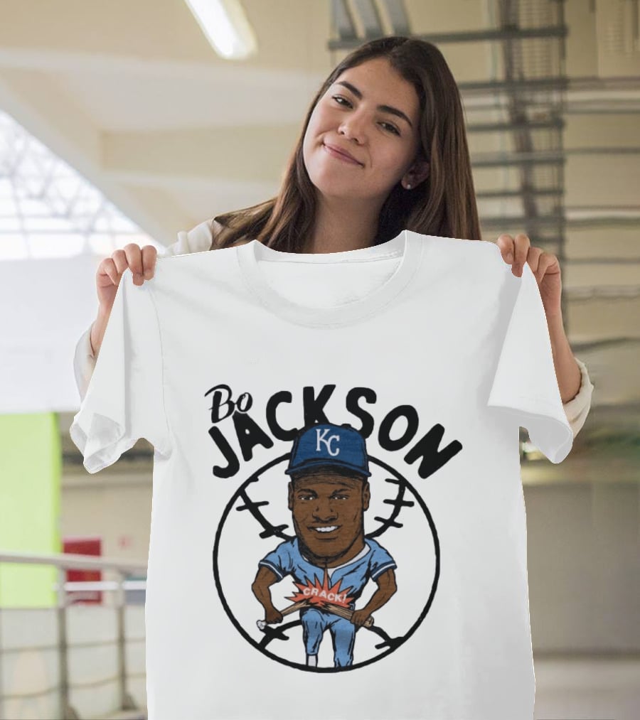 Bo Jackson KC Royals Cartoon Crack Baseball T-Shirt