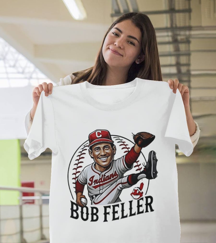 Bob Feller Cleveland Indians Baseball Pitcher Caricature T-Shirt