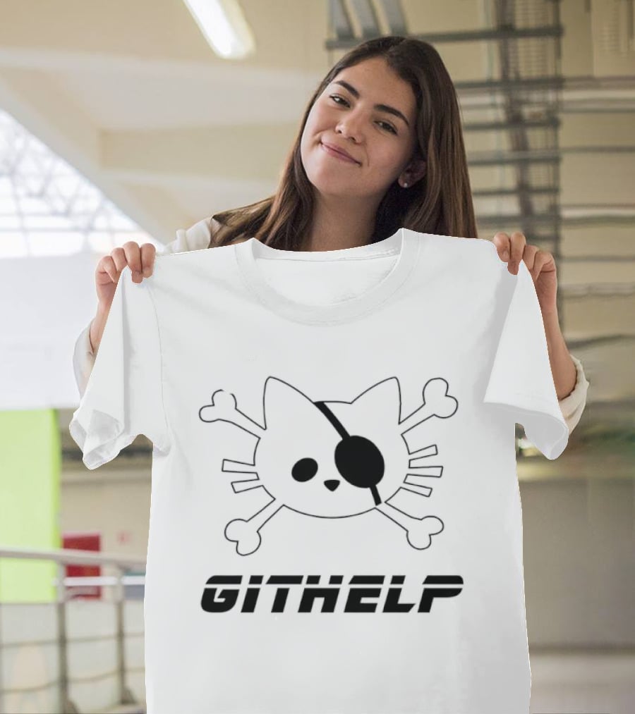 Cat Pirate Skull GitHelp Eyepatch Crossbones T-Shirt