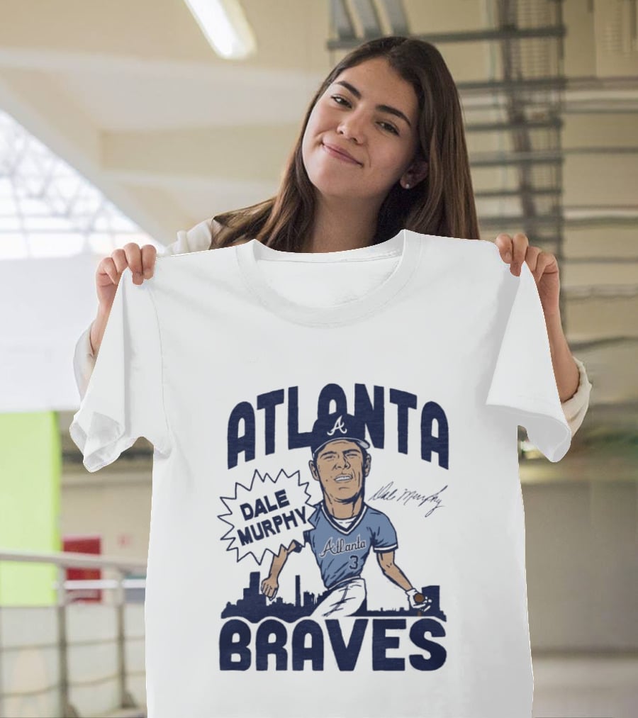 Atlanta Braves Dale Murphy Cartoon Autograph Skyline Baseball T-Shirt