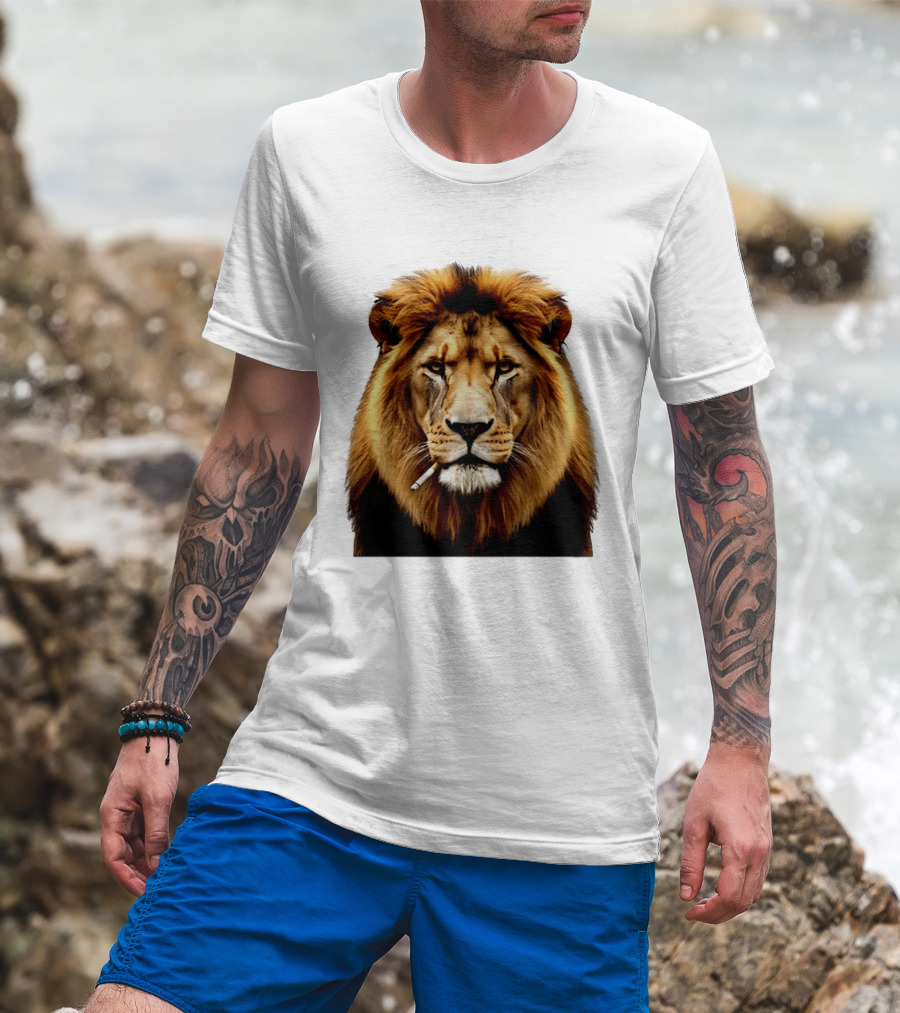Lion Smoking Cigarette Majestic Wild T-Shirt