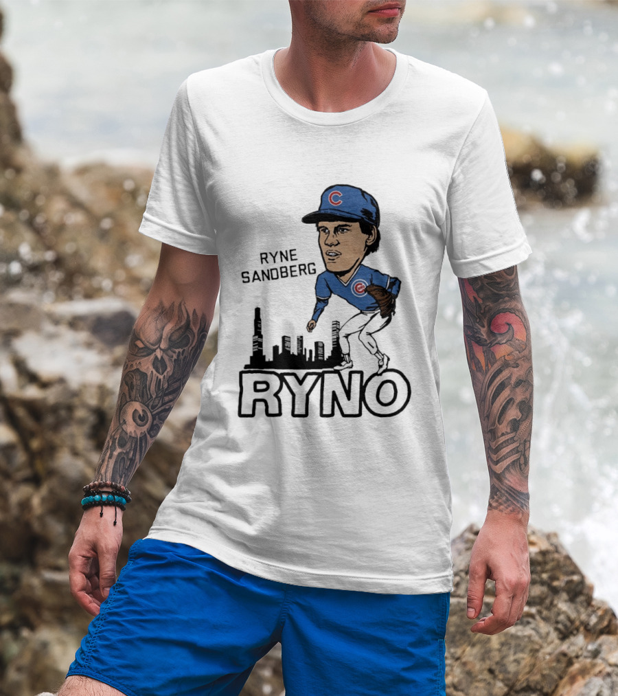 Ryne Sandberg Ryno Chicago Cubs Cartoon Skyline T-Shirt