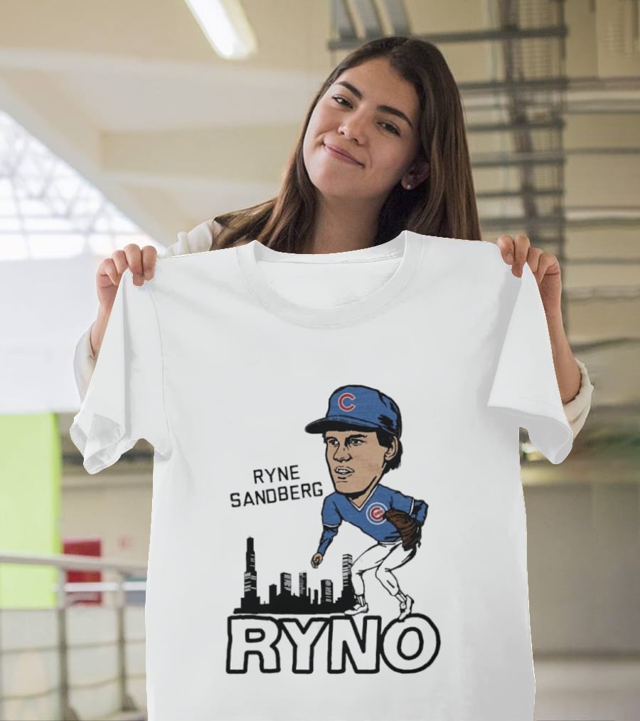 Ryne Sandberg Ryno Chicago Cubs Cartoon Skyline T-Shirt