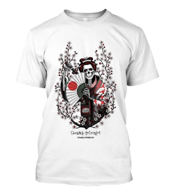 Skeleton Powell Peralta Sakura Yosozumi Samurai With Roses And Fan T-Shirt