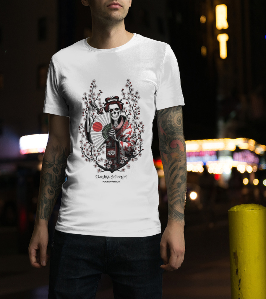 Skeleton Powell Peralta Sakura Yosozumi Samurai With Roses And Fan T-Shirt