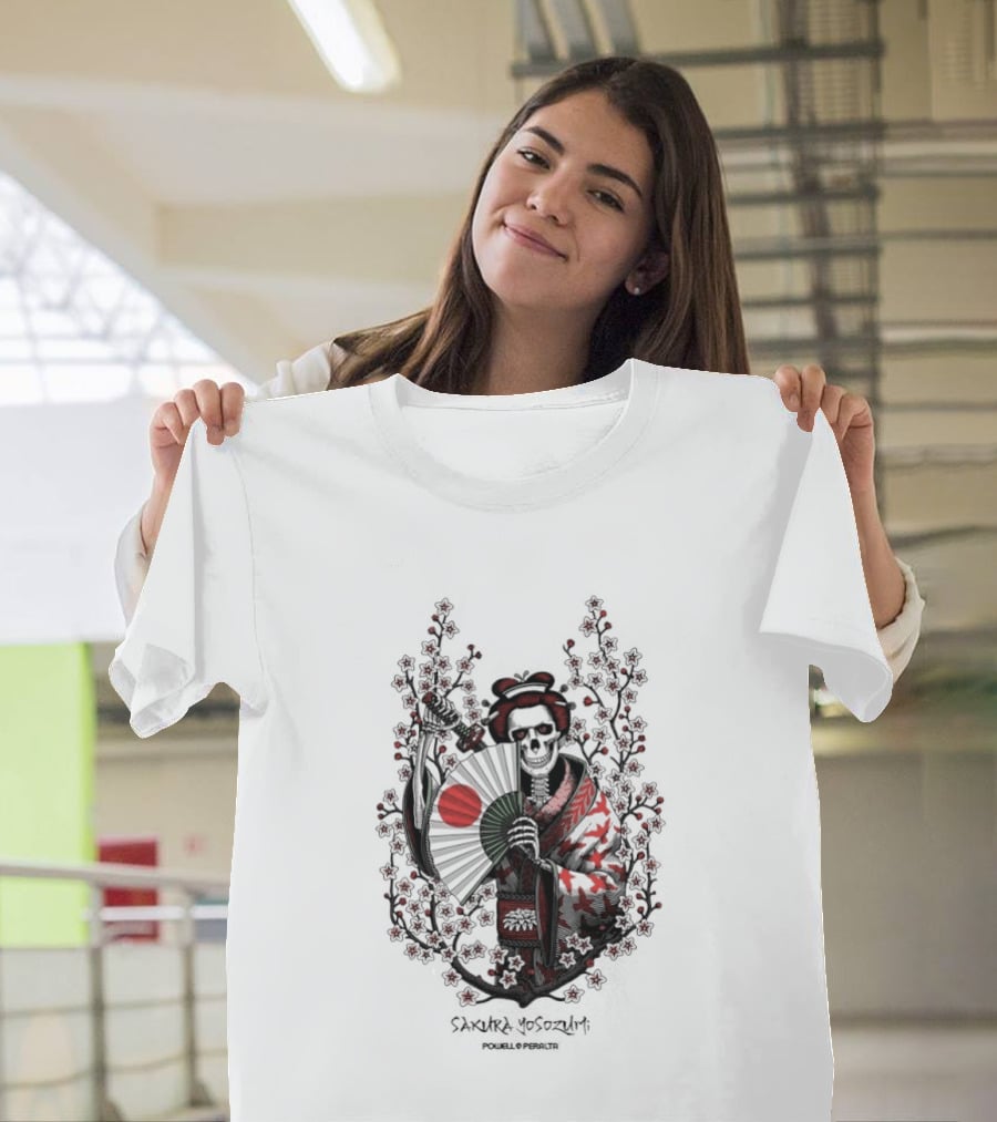 Skeleton Powell Peralta Sakura Yosozumi Samurai With Roses And Fan T-Shirt
