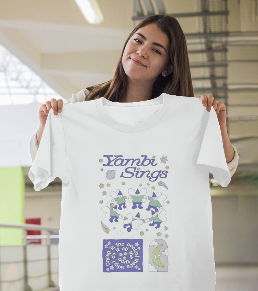 Yambi Sings Crying Is The Coolest I Do It All The Time Moon And Stars Cats T-Shirt