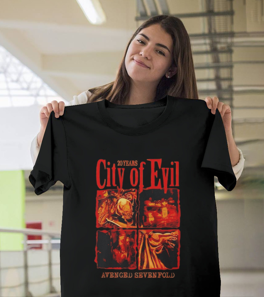 Avenged Sevenfold City Of Evil 20th Anniversary Skeleton And Dragon T-Shirt
