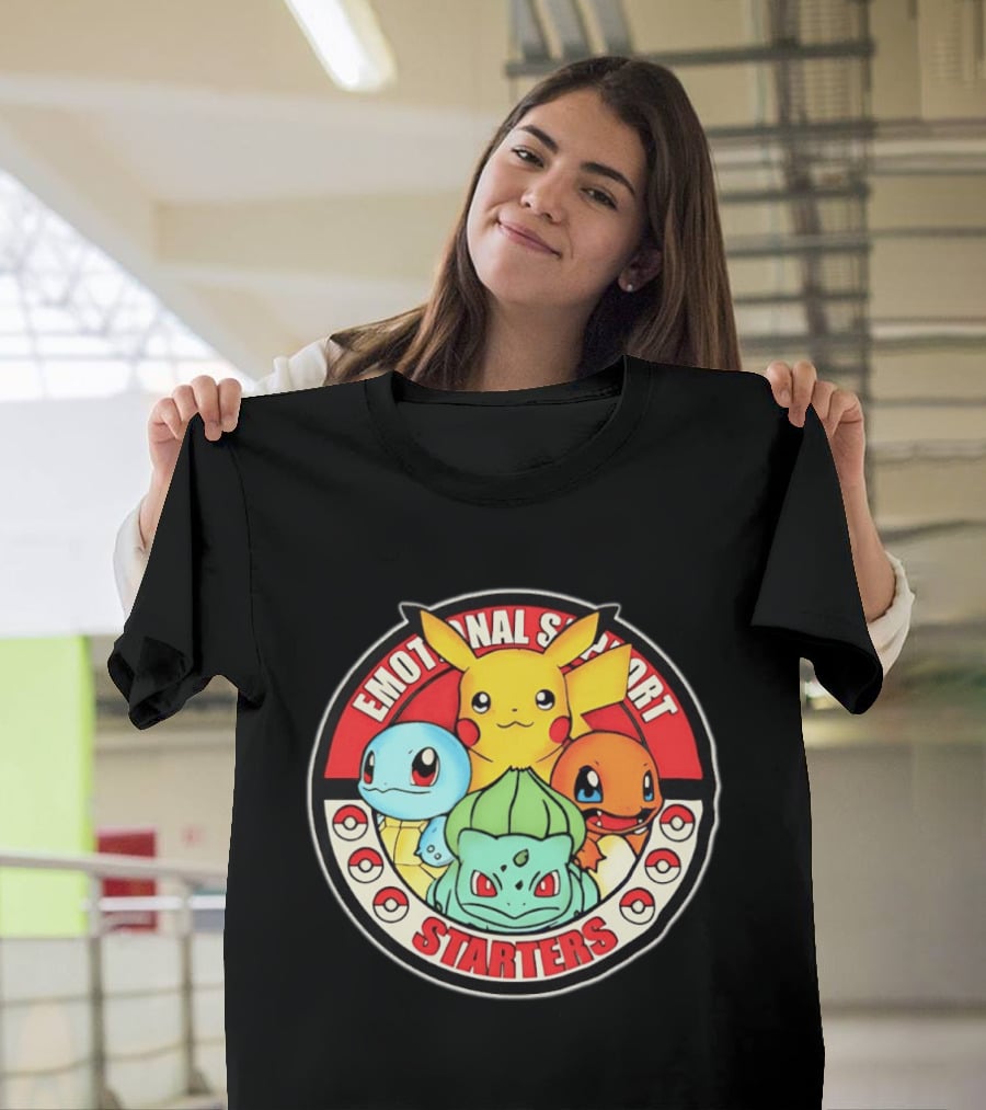 Emotional Support Starters Pikachu Squirtle Charmander Bulbasaur T-Shirt