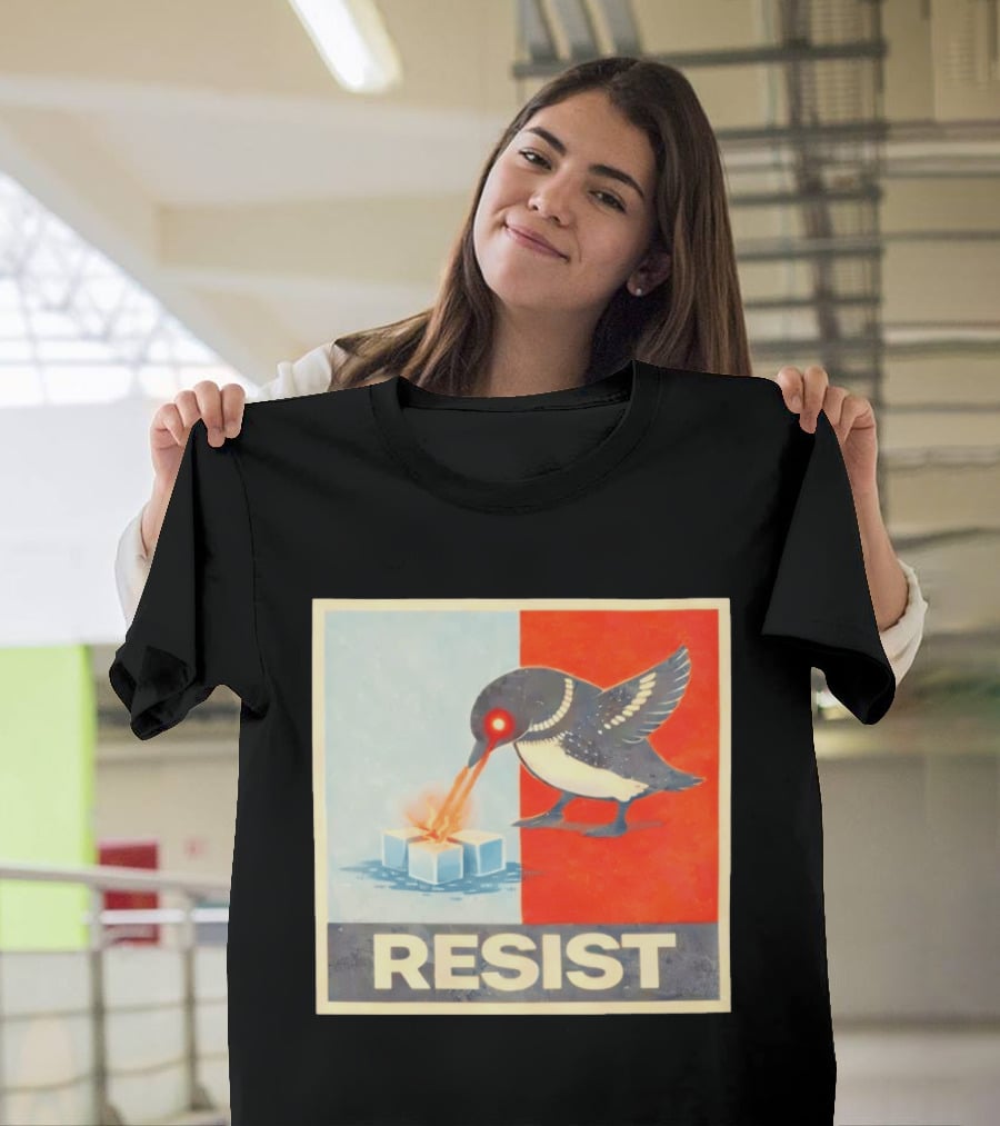 Resist Penguin Melting Ice Laser Eyes Red Blue Split T-Shirt
