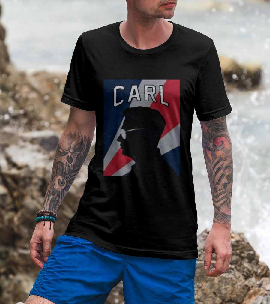 CARL Silhouette With Red And Blue Angled Stripes T-Shirt
