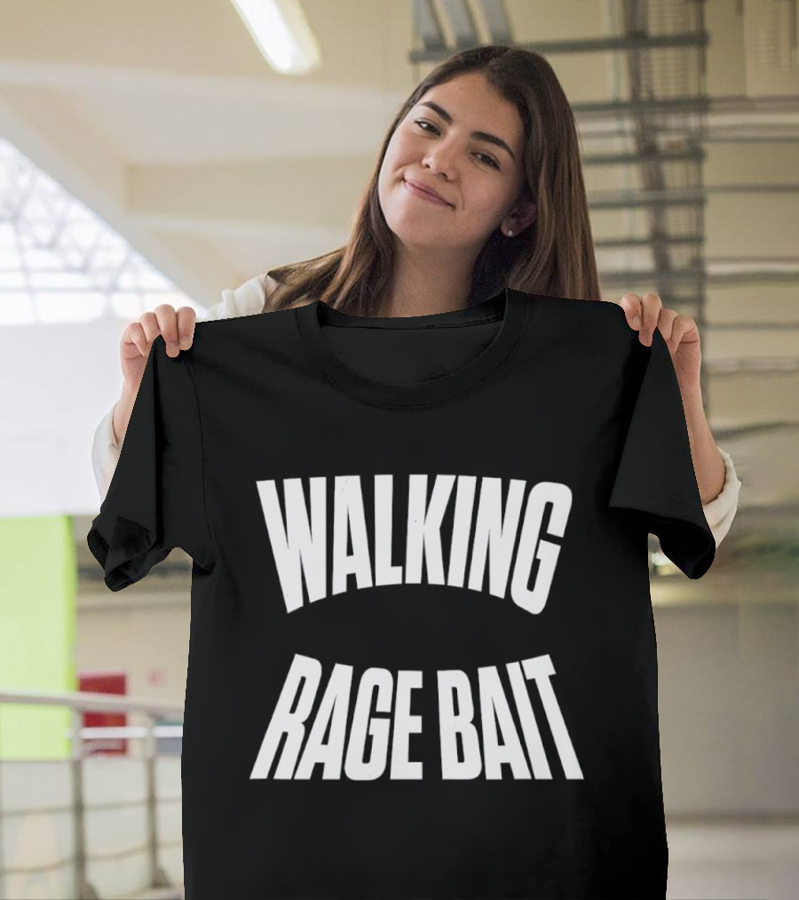 Walking Rage Bait Typography Bold White T-Shirt