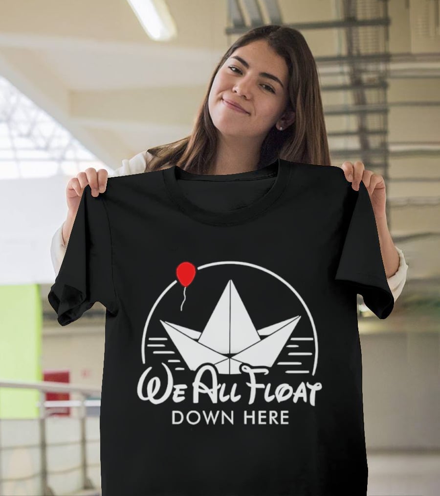 We All Float Down Here Red Balloon Paper Boat T-Shirt