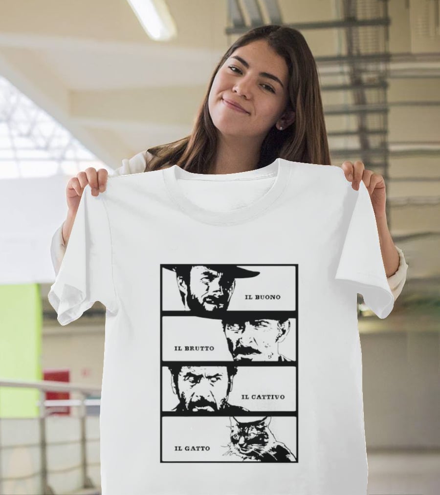 Four Amigos Il Buono Il Brutto Il Cattivo Il Gatto Classic Movie T-Shirt